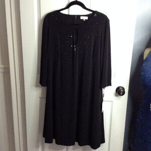 NWT Calvin Klein 16W Black Keyhole, Beaded Dress; Beautiful, Classic but sexy.